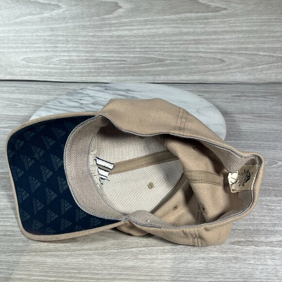 Adidas Dad Hat Size L/XL Tan Khaki Baseball Cap Navy Logo Embroidered Wool Blend - Picture 4 of 9